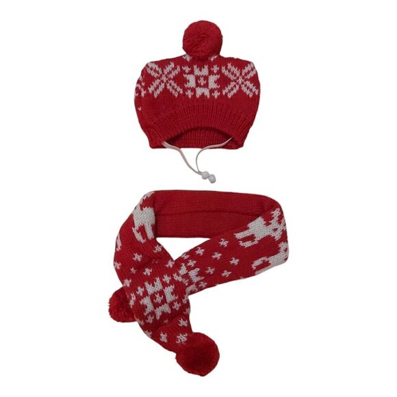 Cat Christmas Snowflake Scarf & Hat Set Costume for Small Pets Puppy, Red Small - Picture 4 of 9